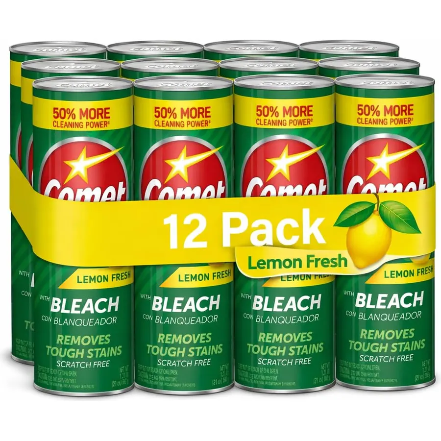12 Pack Lemon Fresh Powder Cleanser with Bleach, Multi-Surface Scrub Cleaner, Removes Tough Stains, Scratch-Free Formula, Kitchen Bathroom Sink Tub Tile Cleaner Bulk Value