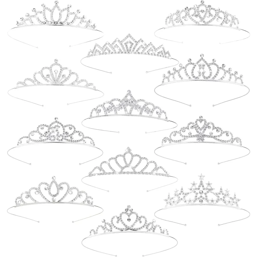 12Pcs Silver Princess Tiaras Crowns Headbands for Girls Women, Rhinestone Tiara Bulk, Pageant Crown Decorative Silver Headbands for Wedding Birthday Prom Halloween Party Costume