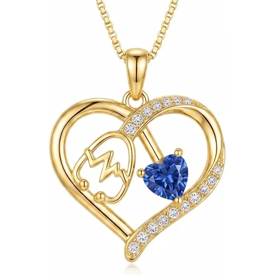 14K Gold Stethoscope Heart Pendant Necklace for Women Nurse Gifts