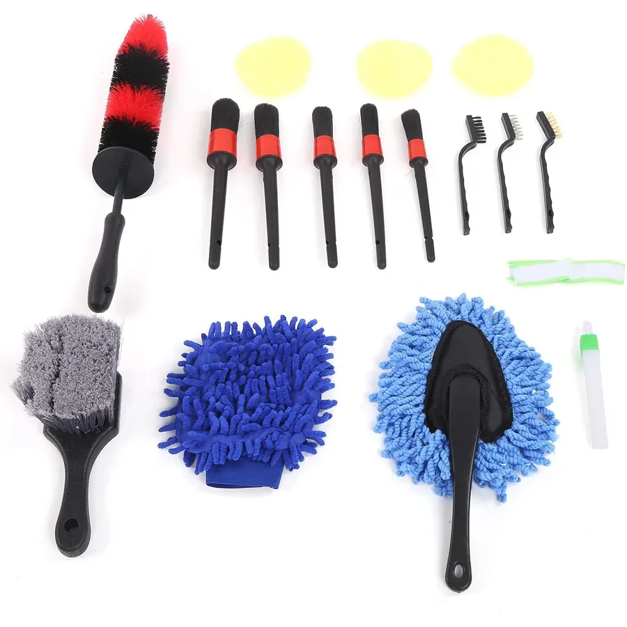 17-Piece Auto Detailing Brush Set for Car Wheels, Interior Vents &