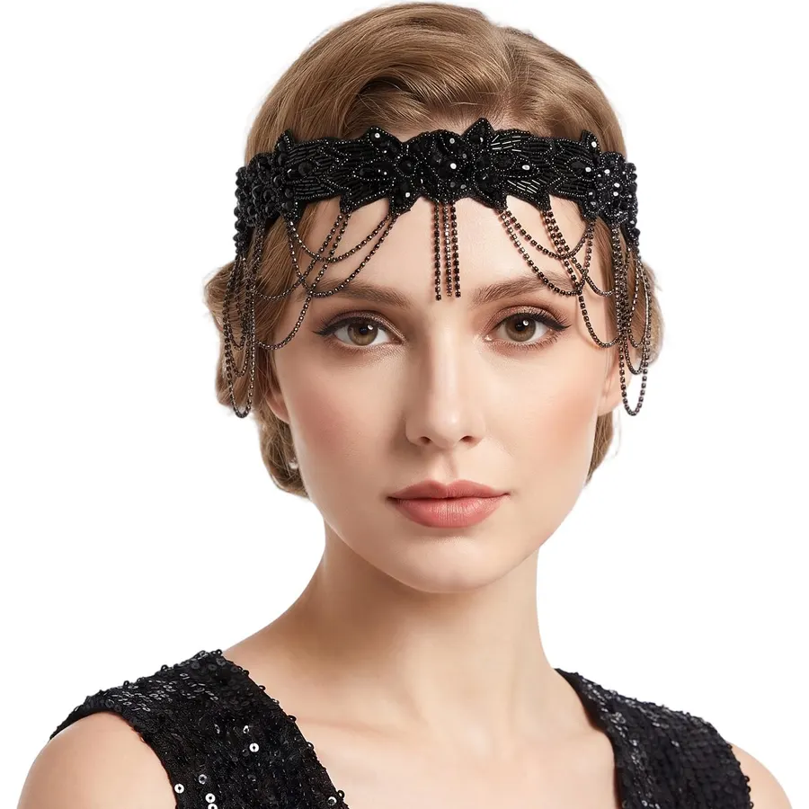 1920s Flapper Headpiece Beaded Roaring 20s Headband Vintage Hair Accessory