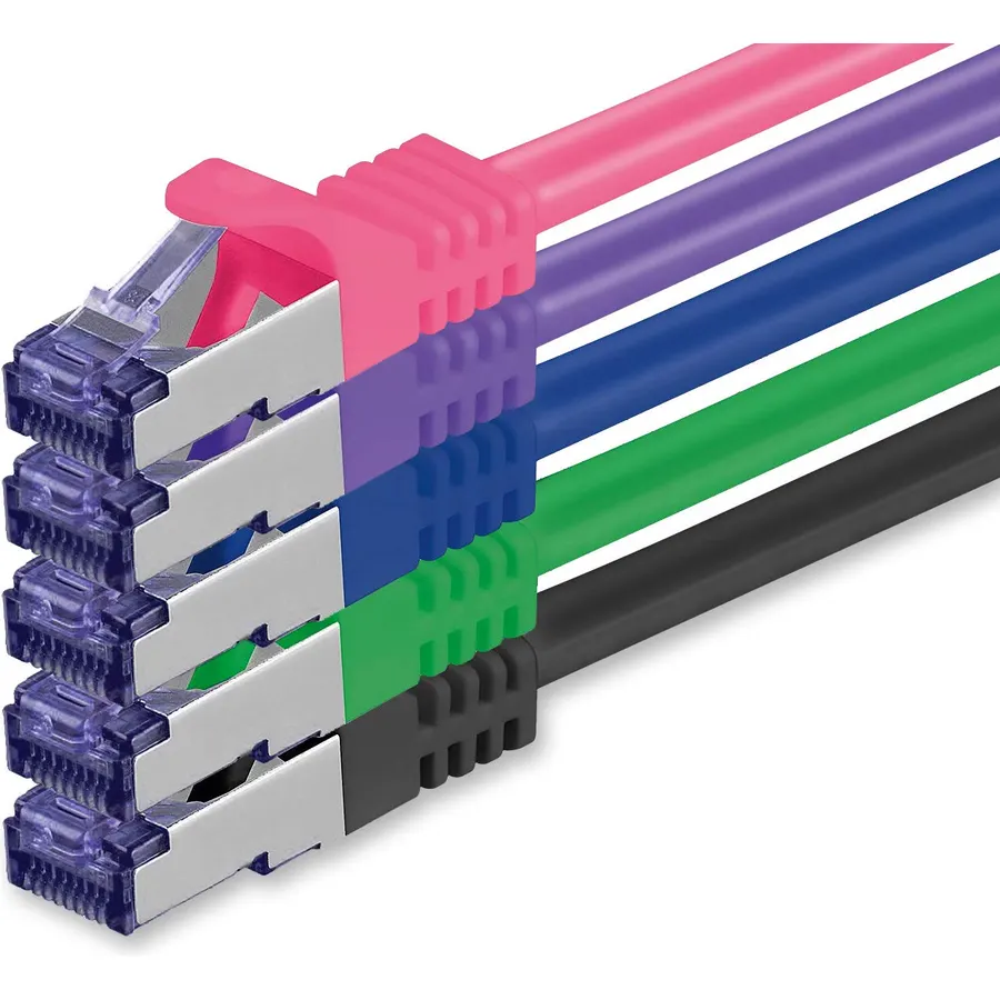 1aTTack.de Cat.7 LAN ethernet Cable 3m - 5 Colors Set 02 - Cat7 LAN Network 10GBASE-T - 10000 Mbps (Sftp Pimf) Double Shielded patchcable RJ45 Plug Cat.6a