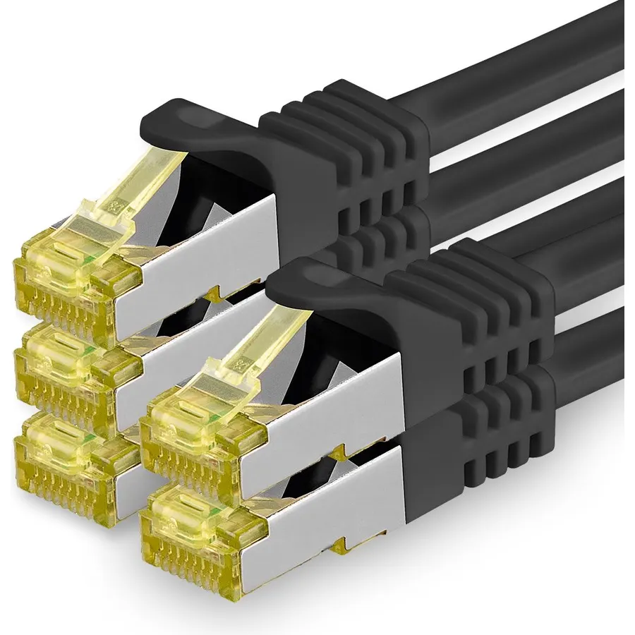 1aTTack.de Cat.7 Patch Cable Set S/FTP (PiMF) Ethernet LAN Network Cables 10 Gigabit/s High Speed 600 MHz with Locking Protection Halogen-Free (LSZH) Schwarz - 5 Pieces 2m
