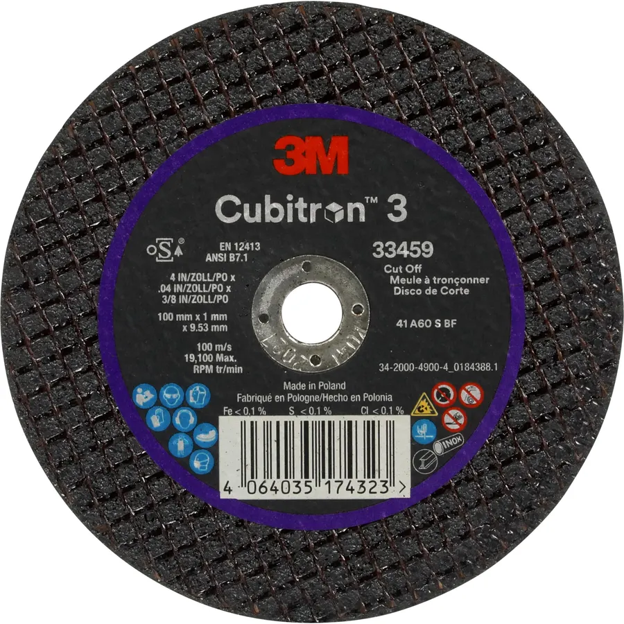 3M Cubitron 3 Cut-Off Wheel 33459, 4 in x 0.04 in x 3/8 in, Long Lasting Performance, High Cut Rate, for Automotive Cutting and Splicing, Collision Repair, 5 Wheels