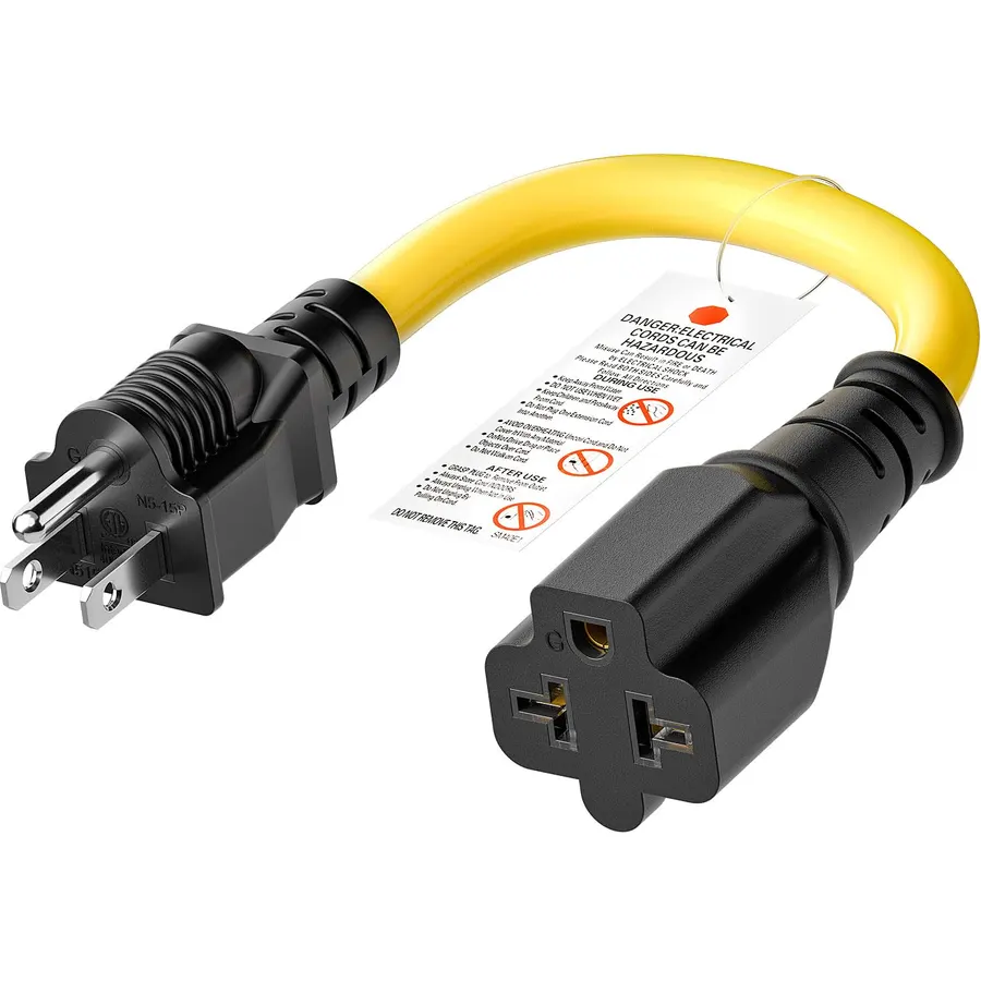 [4-in-1] 12AWG 15Amp Household AC Plug to 20Amp T Blade Adapter Cable, 1FT