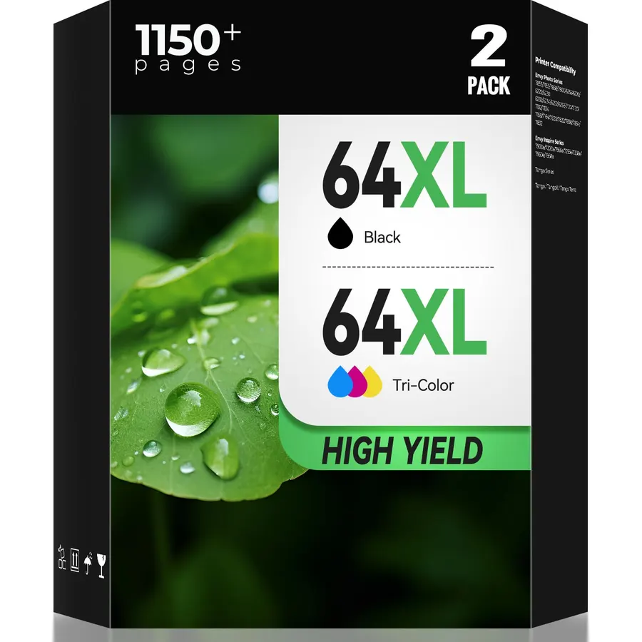 64XL Ink Cartridge Combo Pack Replacement for HP 64 ink 64xl Printer Ink Works for HP Envy 7900e 7855 for Printers Envy Photo 7858 7155 7800 7900 7100 Inspire 7900e Series 7200e 7255e Printer (2 Pack)