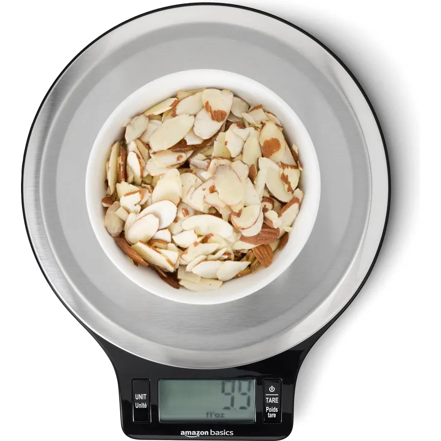 Amazon Basics Digital Kitchen Scale with LCD Display, Tare Function, Multiple Units, Weighs up to 11 Pounds