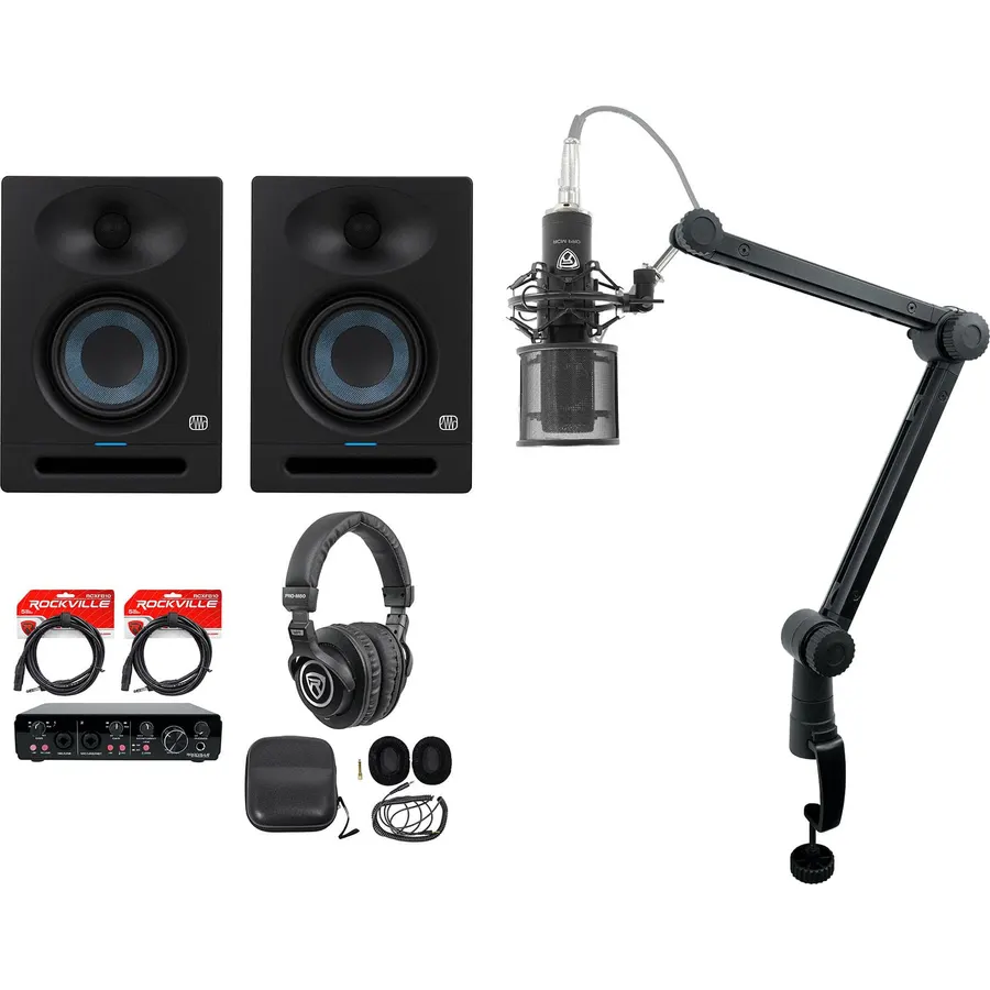 Audiosavings Bundle: (2) Presonus Eris Studio 5 Powered Active 5" Studio Monitor Speaker Bundle with (2) Rockville RCXFB10B Cable & Rockville R-Track 2x2 USB Computer Recording Interface (4 Items)