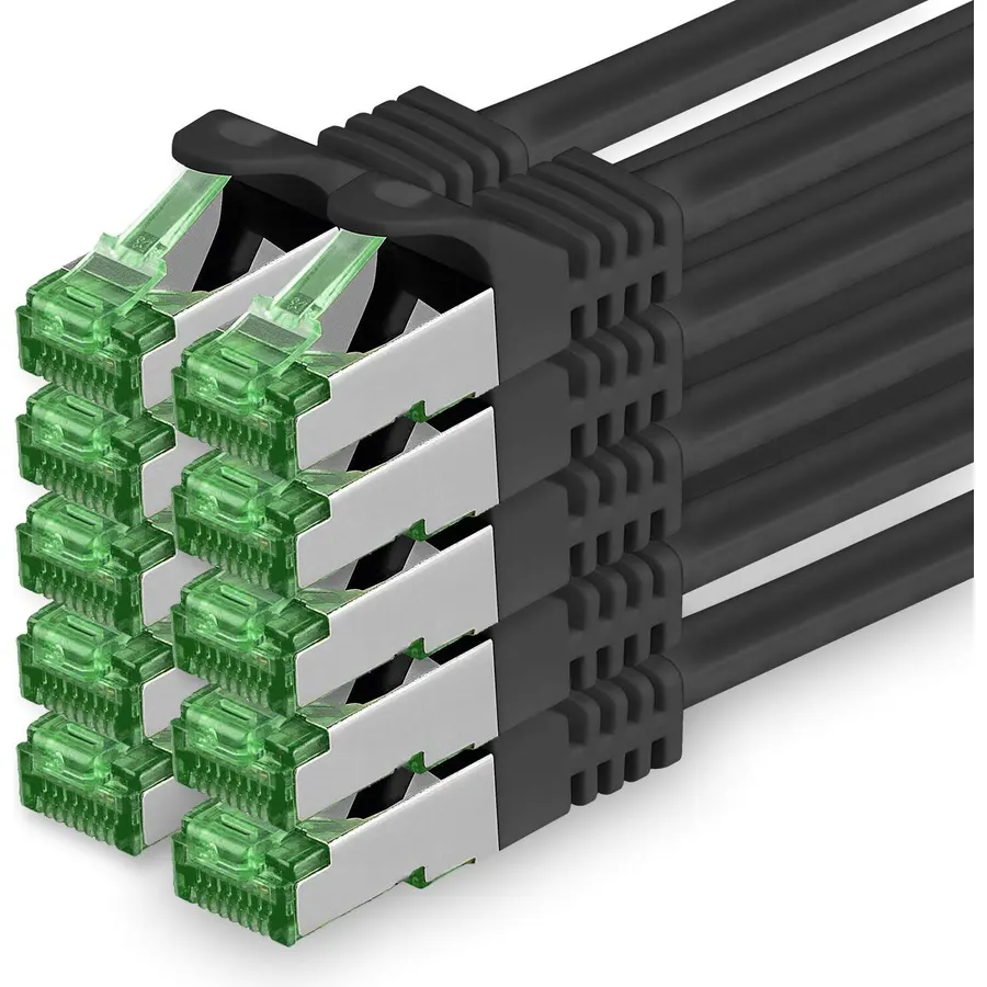 Cat.7 ethernet Cable 0,5m - Black - 10 Pieces - Cat7 LAN Network 10GBASE-T - 10000 Mbps (Sftp Pimf) Double Shielded patchcable RJ45 Plug Cat.6a