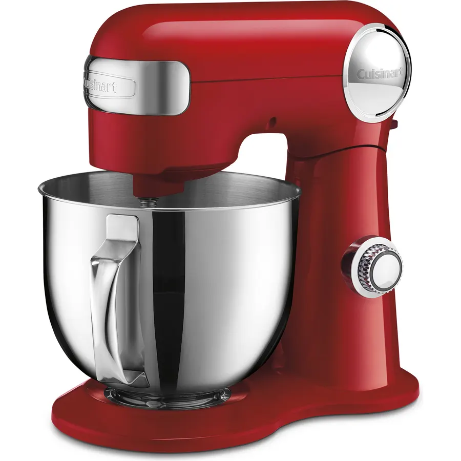 Cuisinart Stand Mixer, 12 Speed, 5.5 Quart Stainless Steel Bowl, Mixing Paddle, Dough Hook, Splash Guard w/ Pour Spout, Ruby Red, SM-50R, Manual