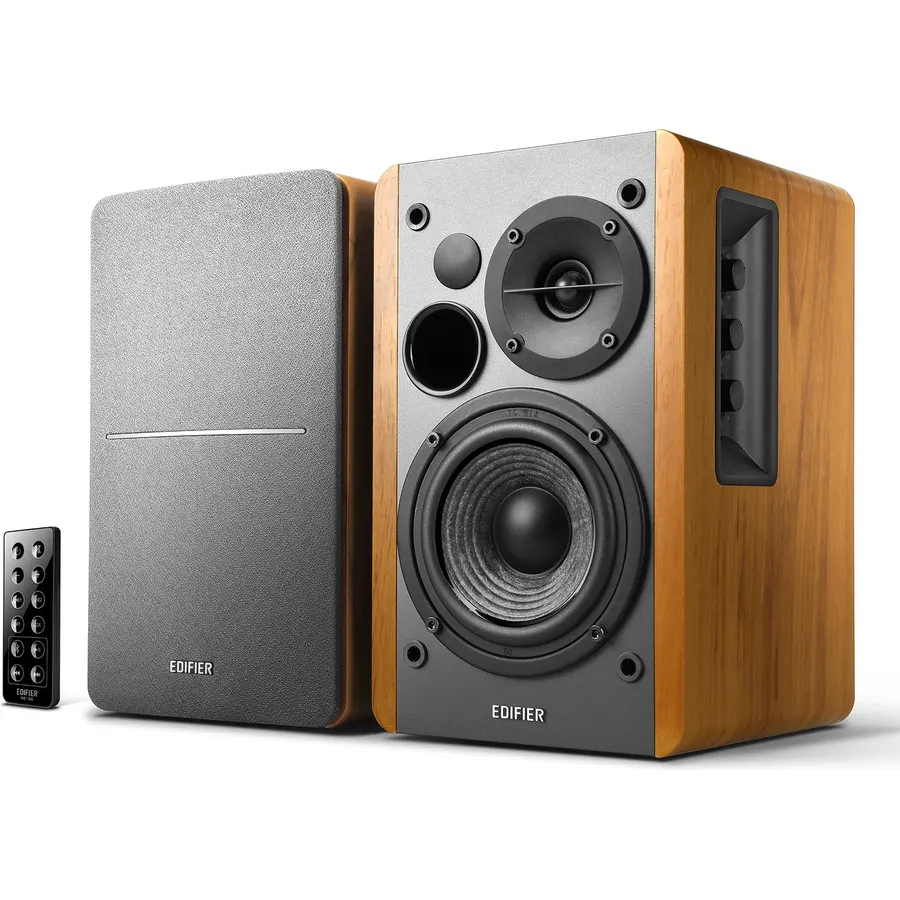 Edifier R1280DB Powered Bluetooth Bookshelf Speakers - Optical Input - Wireless Studio Monitors - 4 Inch Near Field Speaker - 42w RMS - Wood Grain