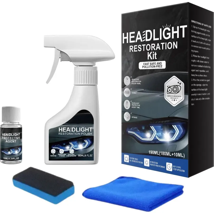 Headlight Restoration Kit, Car Headlight Cleaner & Restorer Spray