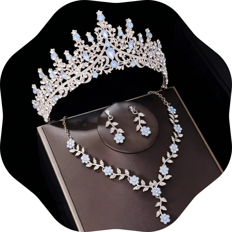 Kamirola Tiaras and Crowns for Women,Tiaras Earrings Necklace, Crystal Bridal Jewelry Set (TR48)