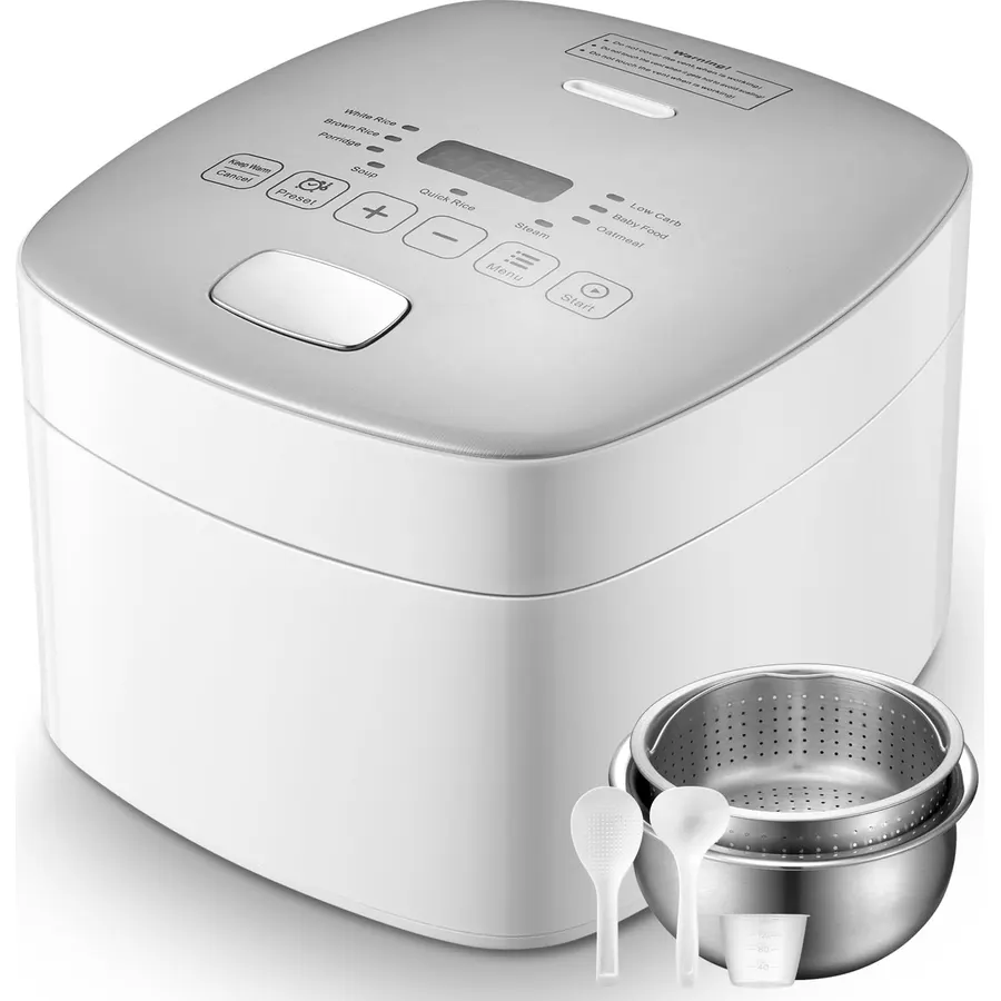 Novaspark Low Carb Rice Cooker Stainless Steel Inner Pot, Mini Stainless Steel Rice Cooker Small 5 Cup, LED Display Low Sugar Rice Maker, 24H Timer and Auto Keep Warm, White Rice/Porridge/Oatmeal