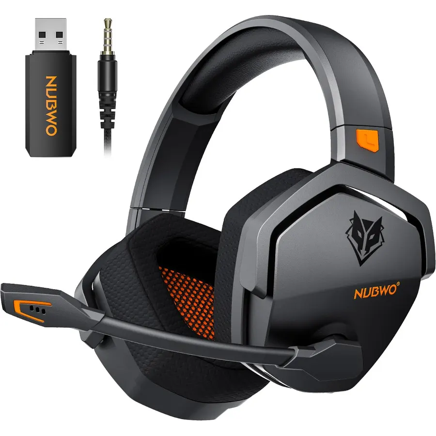 NUBWO Wireless Gaming Headset with Mic for Ps5 Ps4 PC, Zero Interference, 100-Hour Battery All-Day Play, Triple Mode All Devices Compatible - Orange