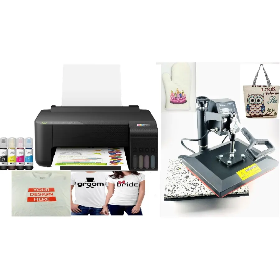 PC Universal Super-Tank Wireless Sublimation Printer Bundle for Custom T-Shirt/Glove/Tote Bag Design - Up to 10,000 Pages Yield/Bundle with Flat Board Press Machine & All Accessories