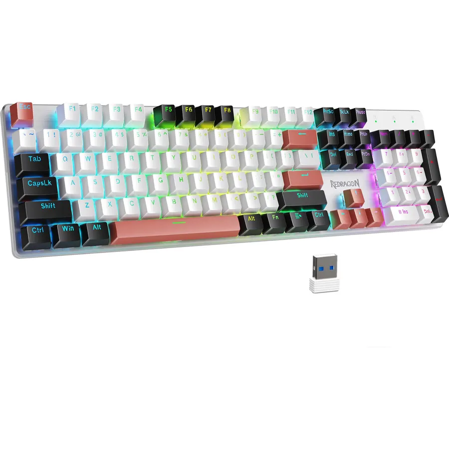 Redragon Wireless Mechanical Gaming Keyboard, Tri Mode BT/2.4G/USB-C Hot Swappable Custom Keyboard, RGB Backlit Computer Gaming Keyboards, PBT Keycaps, Programmable for PC/Tablet,K671WBR-KS