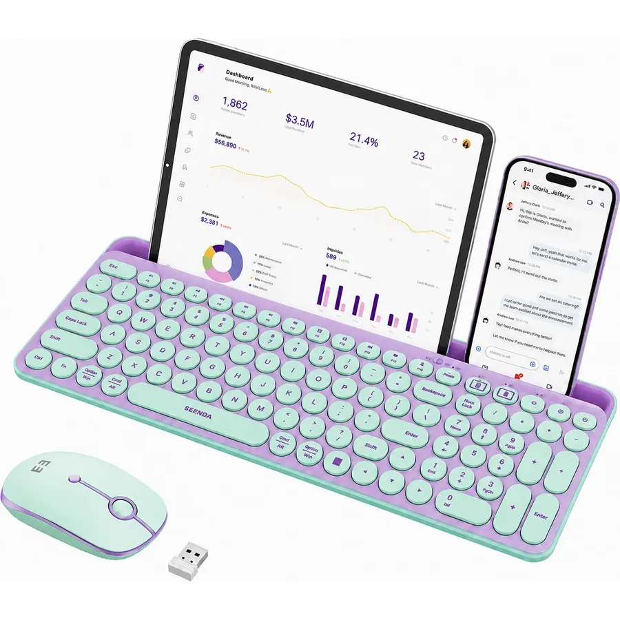 seenda CTU-301 Bluetooth Keyboard and Mouse Combo for iPad,Green&Purple