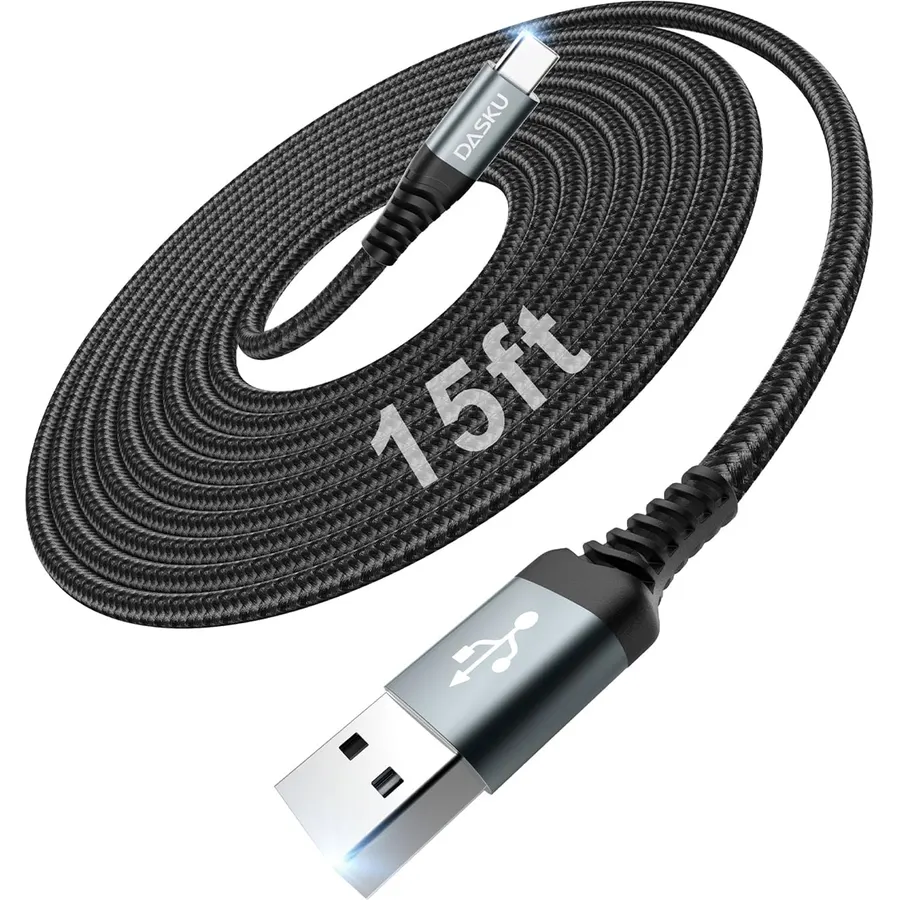 USB to USB C Cable 15FT 1Pack, Extra Long USB C Cable 3A Fast Charging